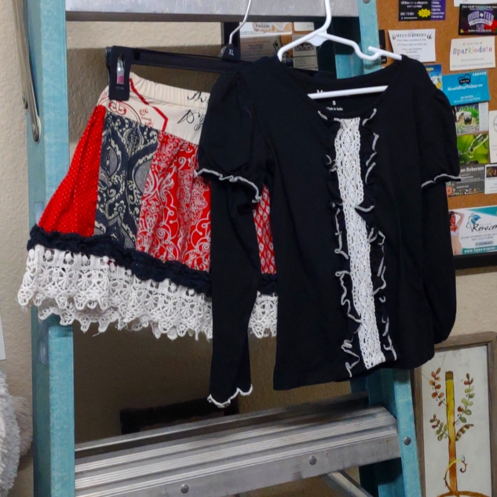 Child's Cottage core skirt and shirt outfit
